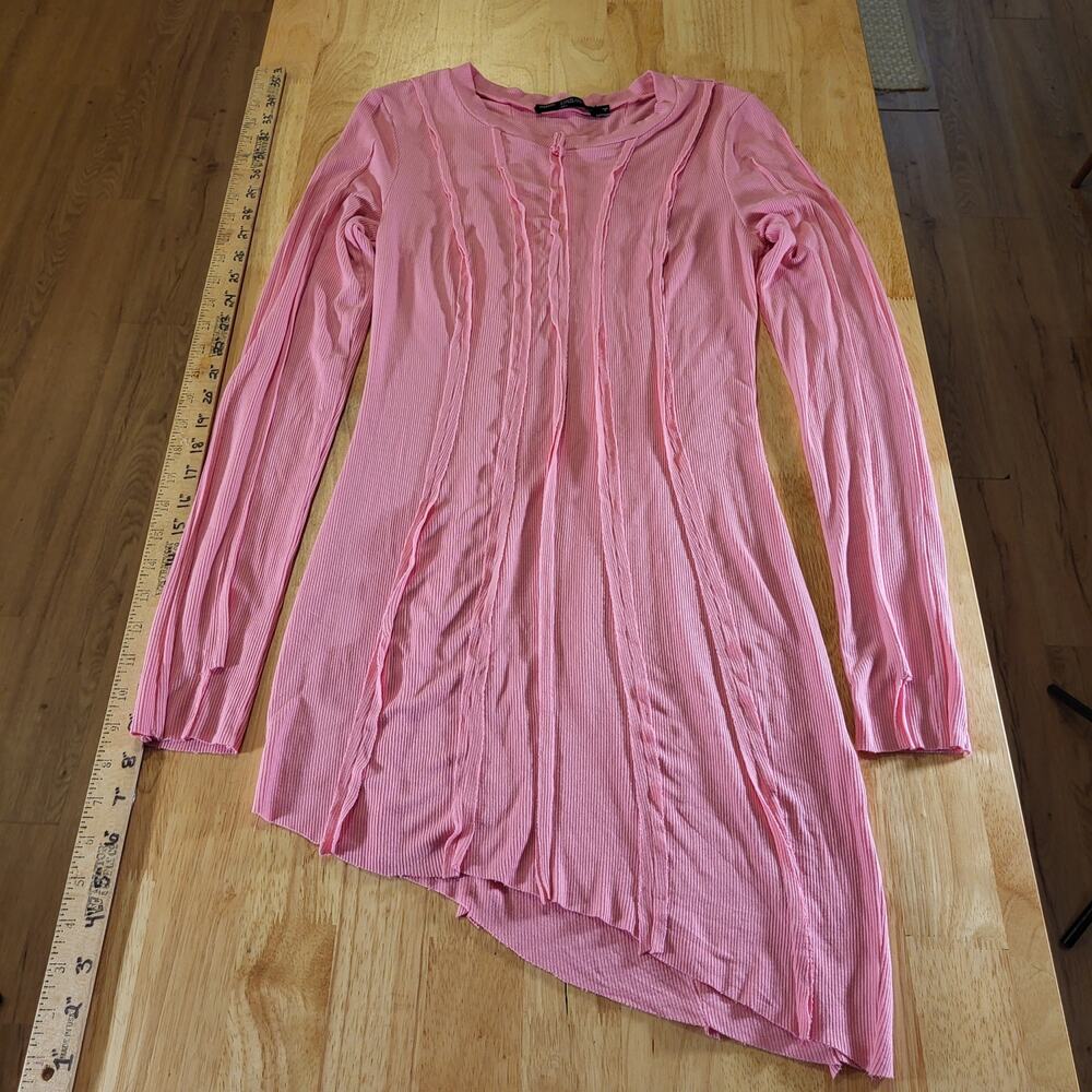 Finesse Pink Jersey Long Sleeve Asymmetrical Hem Stretch Crew Neck